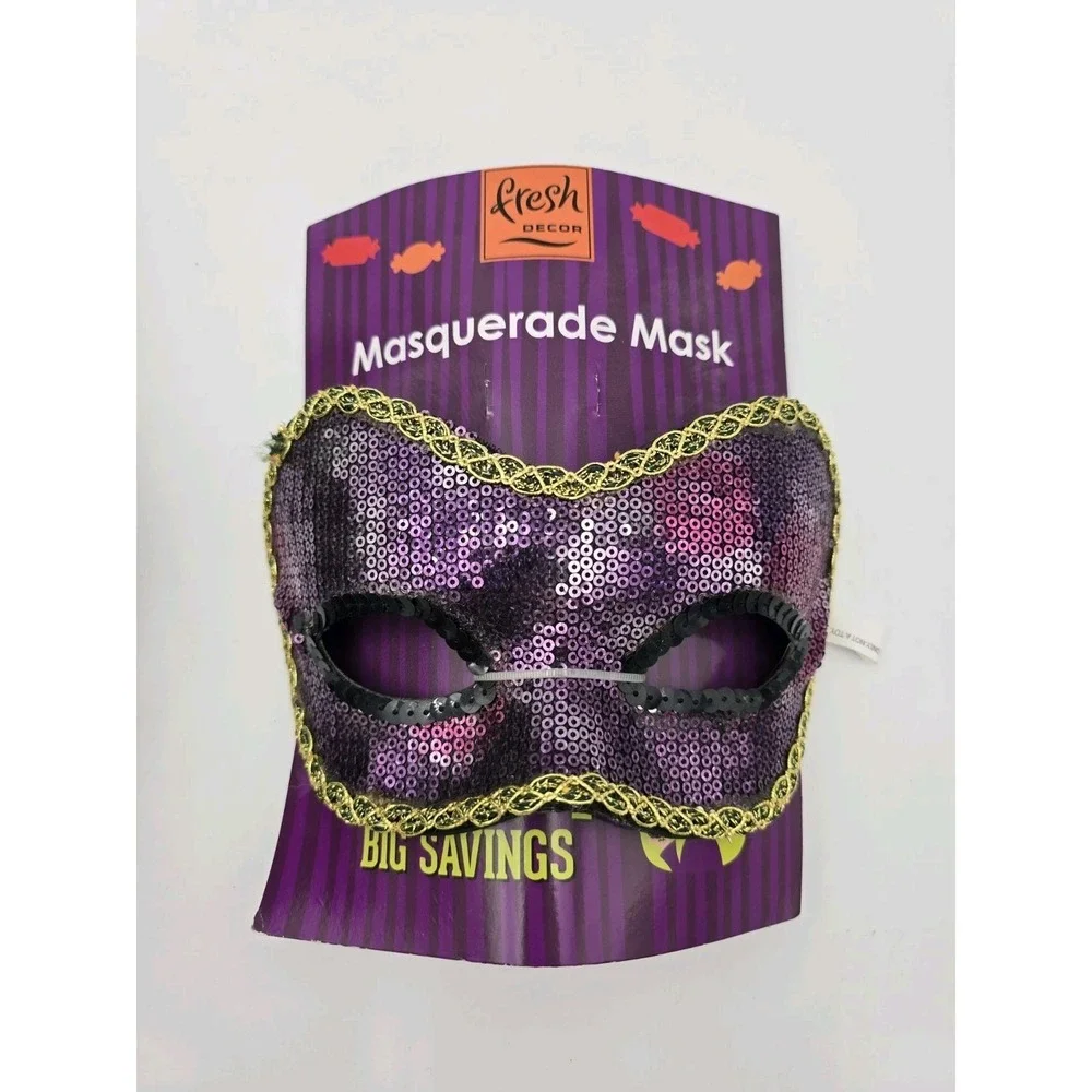 Lot Of 3 Halloween Masquerade Masks Sequin Sparkle Cat Purple Green